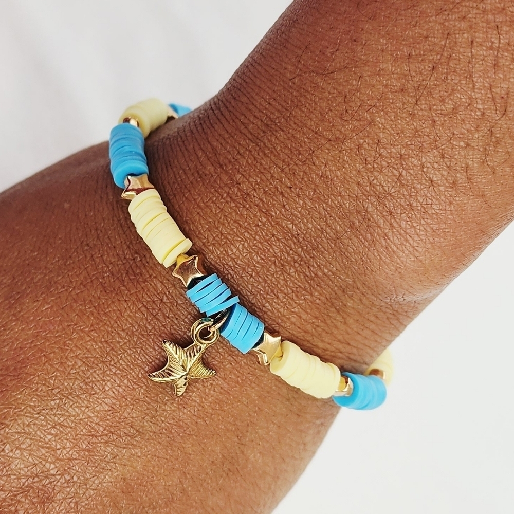 Handmade Clay Bead  Bracelet With Hold Stars